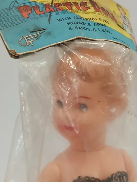 1950s Lovely Plastic Doll Made In Hong Kong 10" " NOS Vintage Rare 3