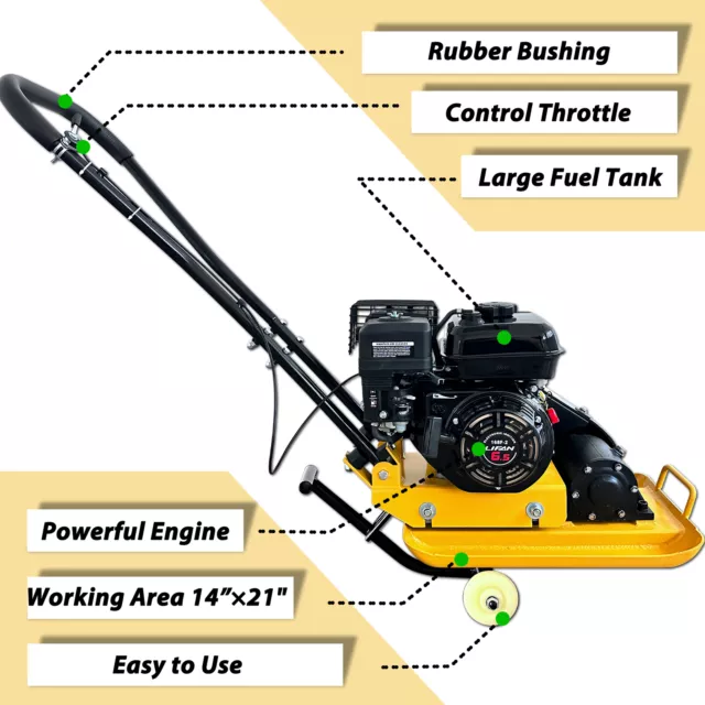 Plate Compactor Rammer 6.5HP 196cc Gas Engine 5488 VPM 2500 LBS Compaction Force 2