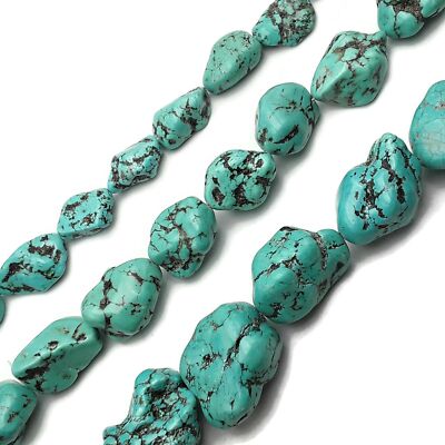 TURQUOISE GEMSTONE NUGGET in silver 4 strand charm necklace