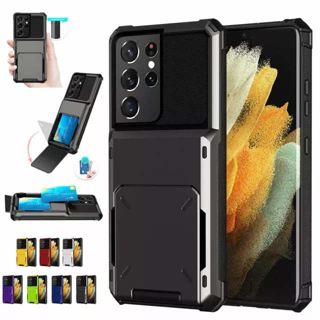 Armor Wallet Card Holder Case For Samsung S22 Ultra S21 S20 FE S10 S9 Note 20 10