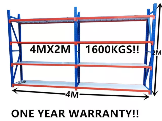 NEW 4Mx2M!!! 1600KG!!! Garage Warehouse Steel Storage Shelving Shelves Racking