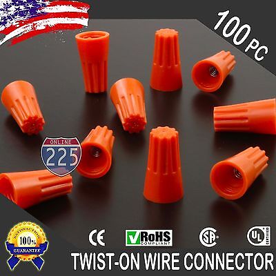 (100) Orange Twist-On Wire Connector Connection nuts 22-14 Gauge Barrel Screw
