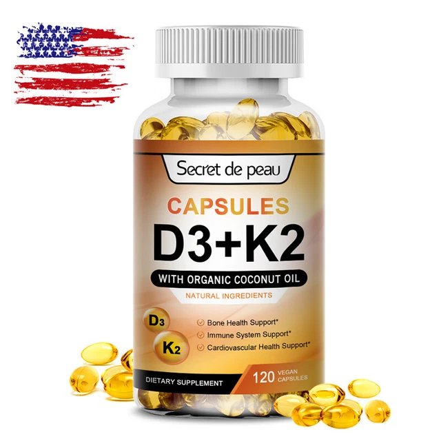 Vitamin K2 (MK7) with D3 Supplement, BioPerine Capsules, Immune Health 120 Pills