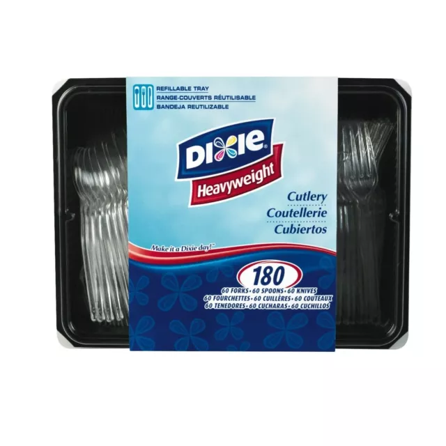 Dixie Plastic Utensils, Heavy-Weight Cutlery Variety Pack, Clear, 180-Pack