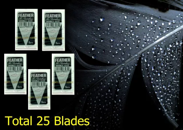 x 25 Blades Feather Hi Stainless Razor Blade Sharp Double Edge Platinum Shaving