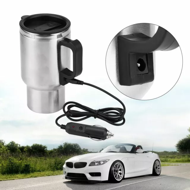 Car Cup 12v Heating Coffee Stainless Travel Heated Thermos Mug Steel Tea Auto