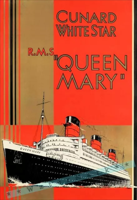 RMS Queen Mary 1936 Cunard White Star Ocean Liner Vintage Poster Retro Print