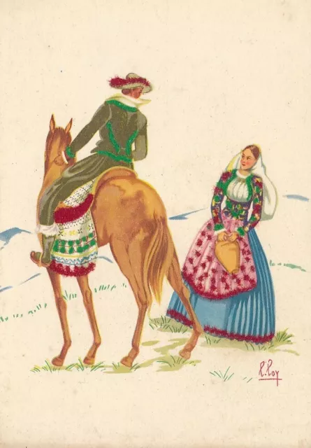 Cartolina Costumi Sardegna Teulada Tempera di Lola Loy Non Viaggiata