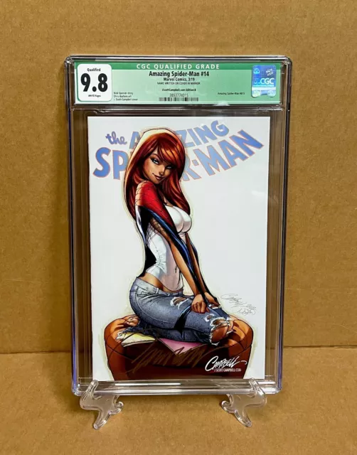 CGC 9.8 Qualified AMAZING SPIDER-MAN 14 B COA J. Scott Campbell Signed (not SS )