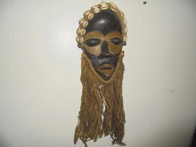 African Mask Dan Ivory Coast Original Patina Cowrie Shells Braided Fiber