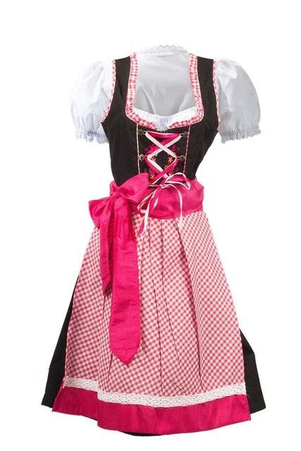 German dirndl dress in black color with pink checkered apron oktoberfest dirndl