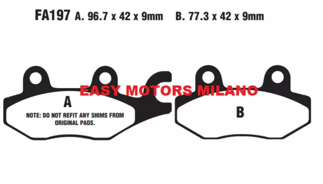 Paire Plaquette de Frein EBC Avant FA197 Kymco Zing 150 1997>2006