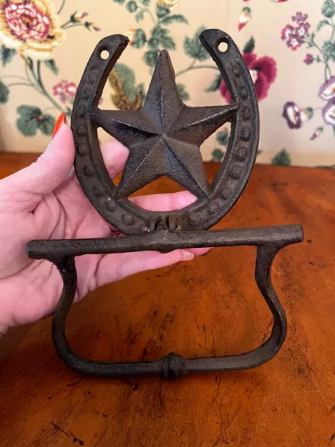 Vintage Cast Iron Western Horseshoe Stirrup Towel Holder