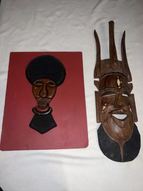 Large Primitive Tribal Vintage African Mask Hand Carved Wood Native Art Picture