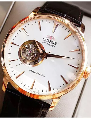 Orient Automatic Watch Men's Mechanical Skin Steel Gold Plated Pink 18kt