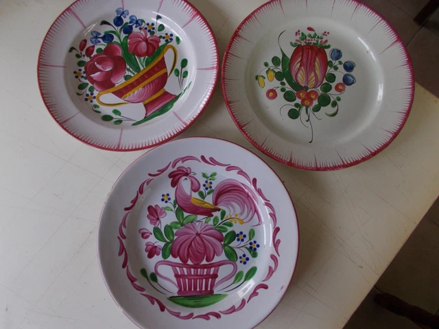 Anciennes Assiettes Poristal France Début XXe - Service Floral Coloré 8 Pièces (Occasion)