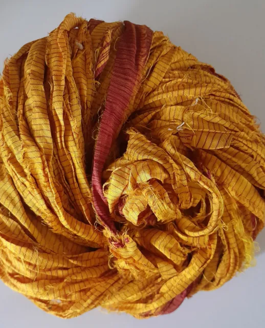 RECYCLED SARI SILK ribbon, over 10 yards, various colours, unstitched £5.99  - PicClick UK