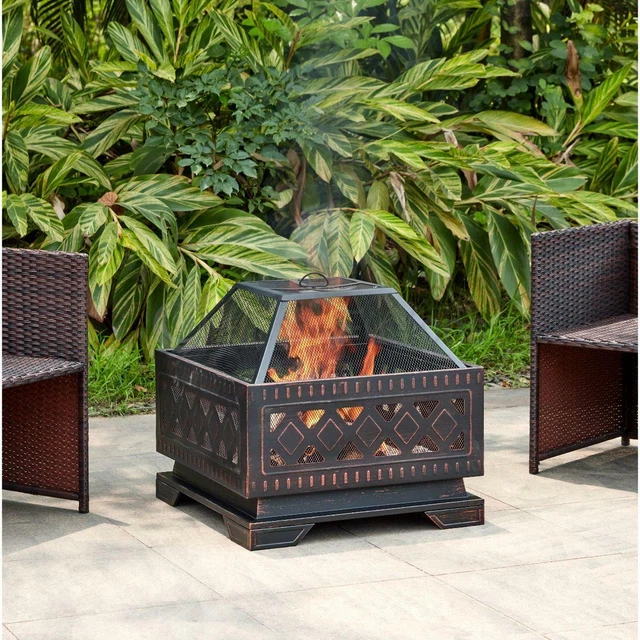 LATTICE FIREPIT BBQ Brazier Garden Stove Patio Heater Mesh Grill Poker