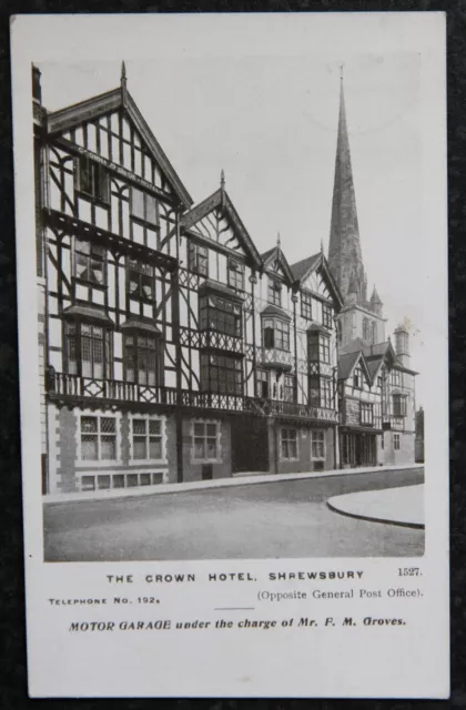 1923 Crown Hotel Shrewsbury Unused Vintage Advertising Postcard Shropshire Salop