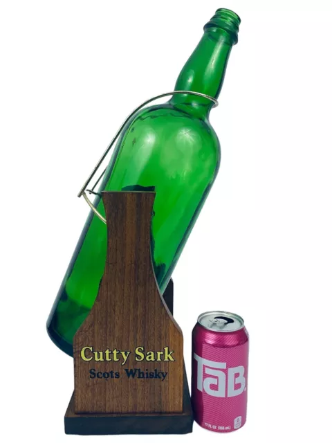 Huge 18" Cutty Sark Scots Whisky Bottle Wood Base & Tilting Brass Cradle Barware