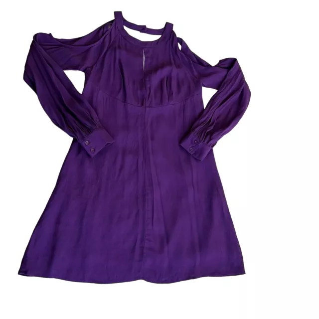 Nasty Gal Cut and Run Purple Cold Shoulder Long Sleeve Mini Shift Dress Size S S