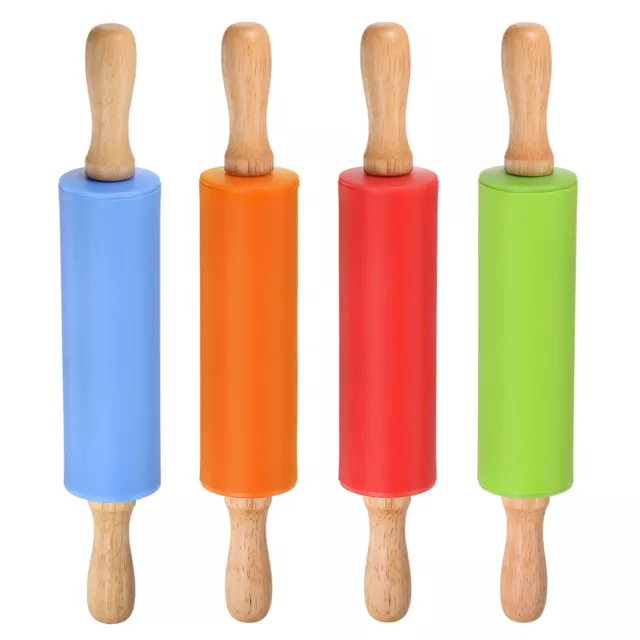 Silicone Rolling Pins for Baking Wood Handle 31cm x 4.2cm 4 Colors