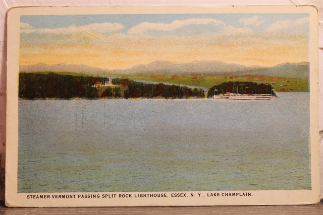 New York NY Essex Lake Champlain Split Rock Lighthouse Light House Postcard Old