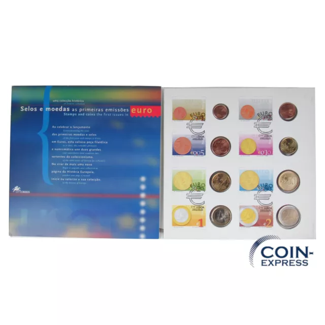 *** EURO KMS PORTUGAL 2002 Post Kursmünzensatz mit Briefmarken im Postfolder ***