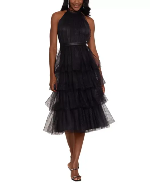 Betsy & Adam Sleeveless Tiered Mesh A-Line Dress MSRP $299 Size 10, 1B 1984