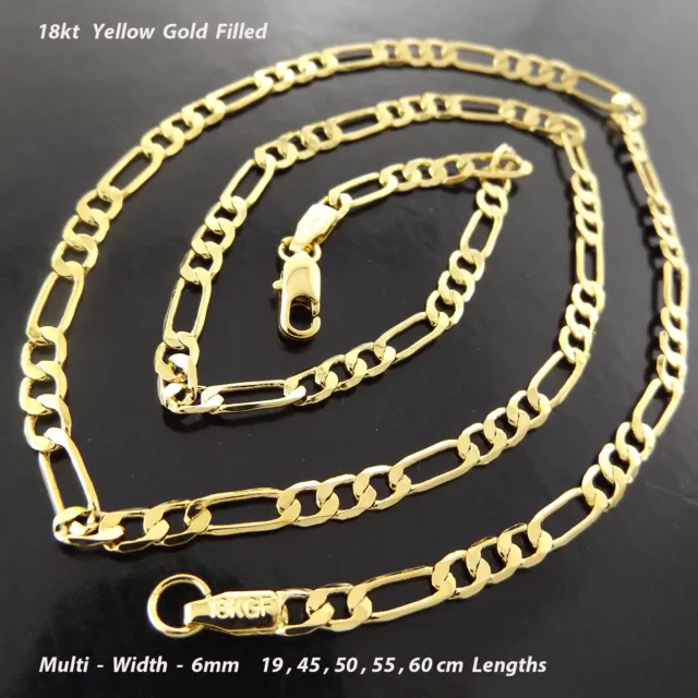 Necklace & Bracelet Real 18k Yellow Gold Filled Solid Figaro 3 x 1 Chain