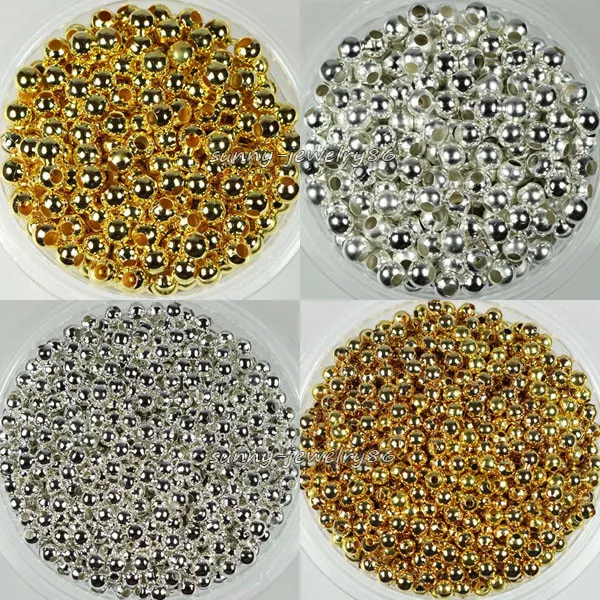 Wholesale! 2mm,2.4mm,3.2mm,4mm,5mm,6mm Metal Round Spacer Beads Silver/Gold Plt