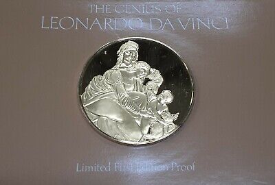 Franklin Mint Genius/DaVinci PF Gold Plated .925 Silver Medal-Virgin and Child