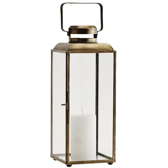 Lantern Candle Holder Gold Glass / Pillar With Handle 42.5 cm by Madam Stoltz