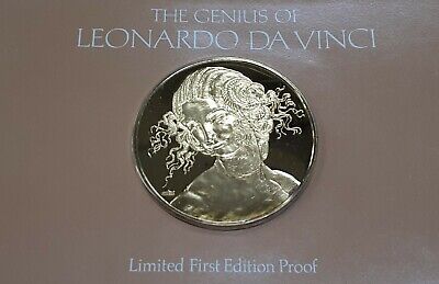 Franklin Mint Genius/DaVinci PF Gold Plated .925 Silver Medal-Head of Leda