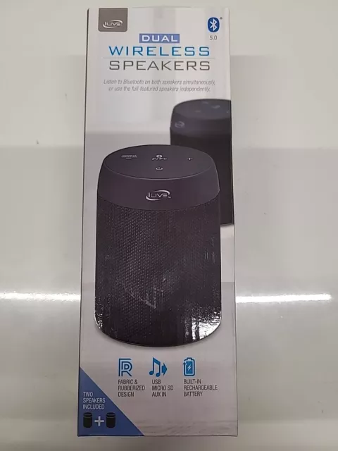 iLive Bluetooth 5.0 Wireless Speaker Set of 2, ISB2139B, Black