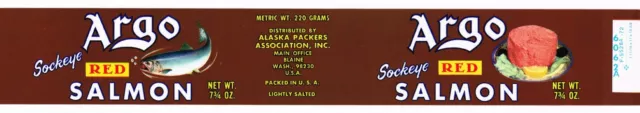 Tin Can Label Vintage Original Salmon C1960S Argo Red Blaine Washington Alaska