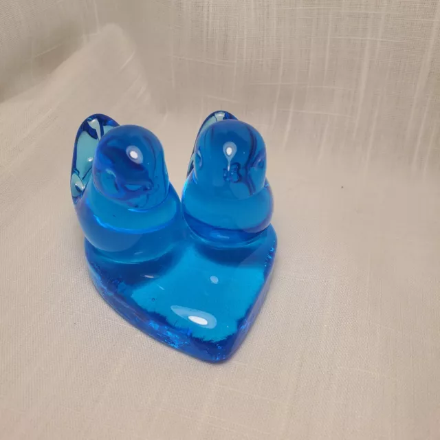 Vintage Leo Ward 1991 Art Glass Double Blue Birds