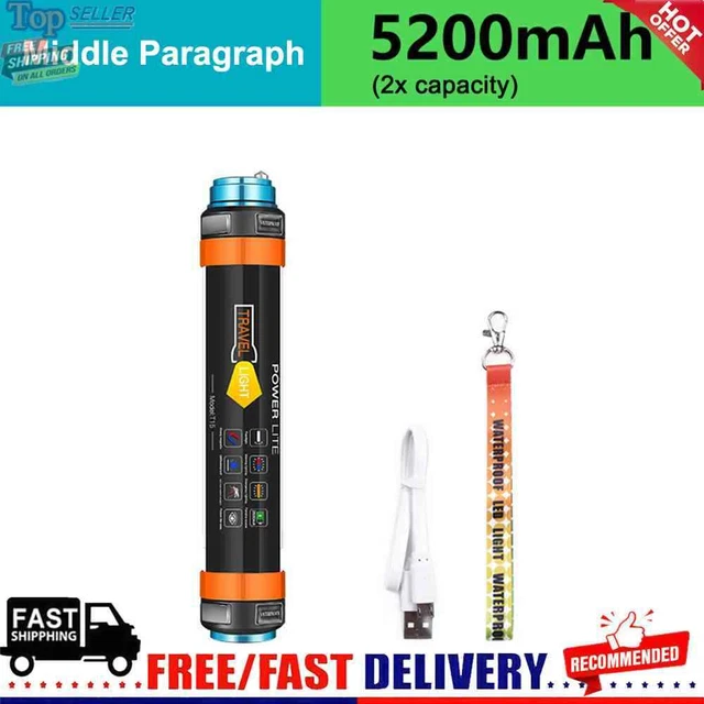 Lanterna Da Campeggio LED Ricaricabile USB – 2000 Lumen, 4 Modalità (Bianco Caldo/Freddo/Full/Rosso), Impermeabile IPX5, Piccola E Portatile - 2