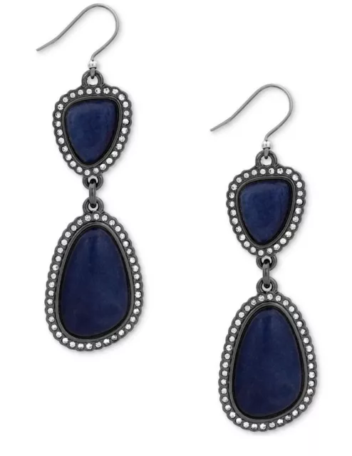 $39 Lucky Brand hematite tone pave & blue stone double drop earrings 0119