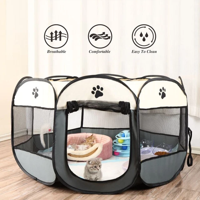 Soft Foldable Pet Tent 8-Panel Portable Cat Dog Mesh Exercise Playpen for Puppy