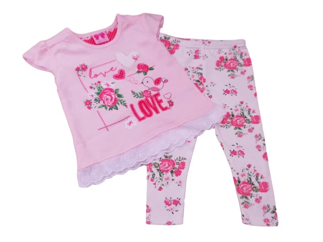 Nuovo con Etichetta Baby Ragazze Estate Rosa e Bianco Love Top Cuore & Floreale