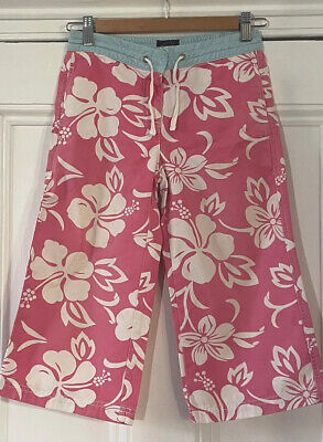 Mini Boden Girls’ Pink & White Hawaiian Flowers Capri Trousers 9-10 Years 140cm