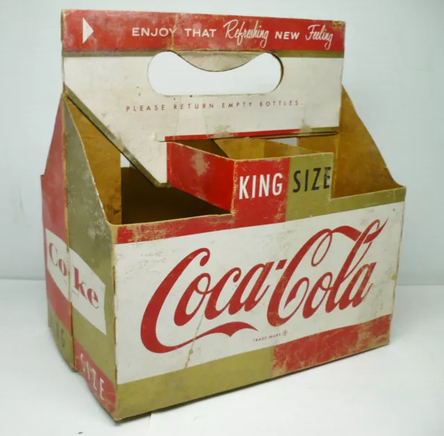 Barn Find Vintage Coca Cola King Size Bottle Cardboard Carrier Red and Gold 2