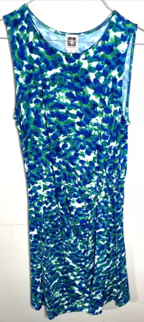 Anne Klein Dress Womans Small Floral Blue Green White Scrunched Waist Sleeveless