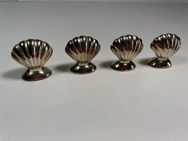 Set 4 Silver Plated Scallop Shell Weighted Table Name Place Card Holders 1.5”