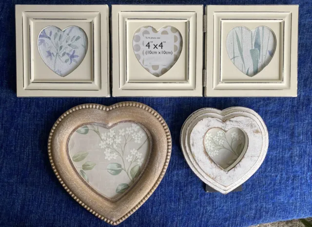 Mixed Lot Picture Frames Trifold Hearts Distressed