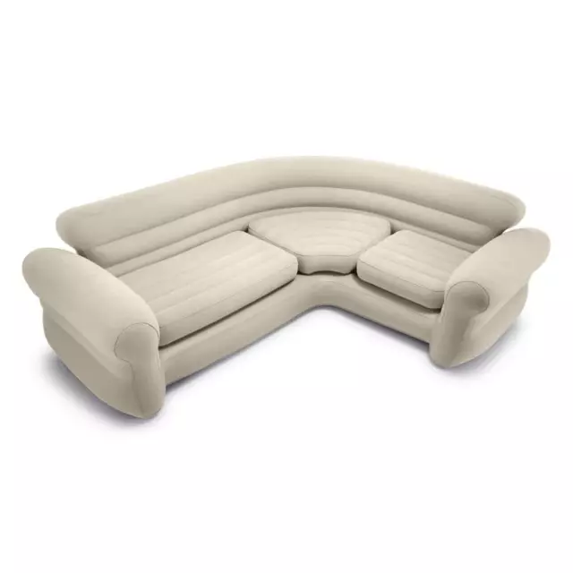 Intex Inflatable Air Mattress Sectional Sofa Full Size Corner Living Room Beige