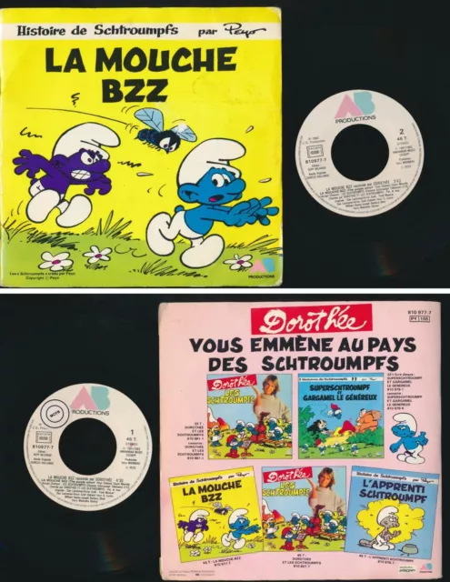 @ Bd 45 Tours Livre Disque 7" France Peyo Smurfs Les Schtroumpfs Dorothee Mouche