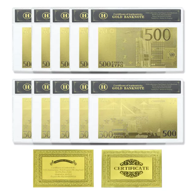 10pcs Europe 500 Euro Gold Banknote Plastic Card Money In Case Souvenir Note