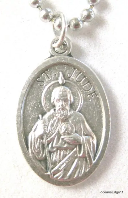 St Jude Religious Medal,Necklace,Silver Plated,No Tarnish Chain